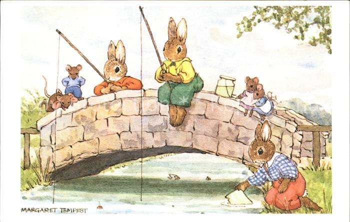 Vermenschlicht Hasen Bruecke Angeln Maeuse Margaret Tempest The Bridge