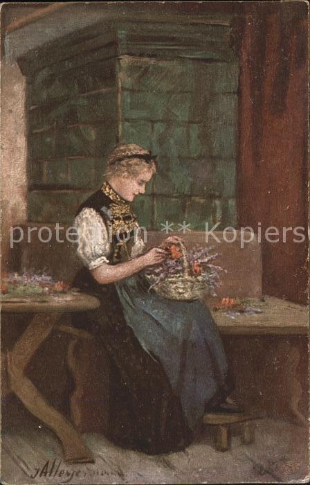 Verlag Primus Nr. 3071 J. A. Heyermans Vom Wiesenrain Frau Tracht Blumen