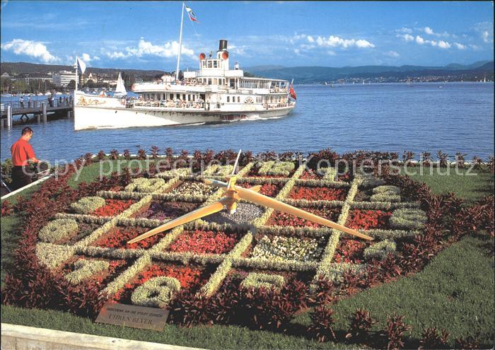 Dampfer Seitenrad Zuerich Blumenuhr Buerkliplatz