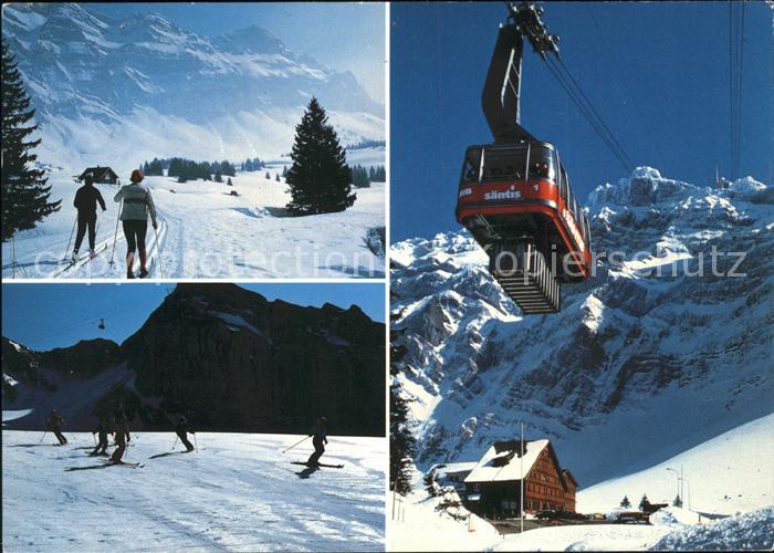 Seilbahn Saentis Skiwanderung Schwaegalp Gasthaus Saentisgipfel