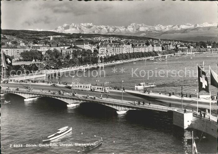 Strassenbahn Zuerich Quaibruecke Utoquai Glarneralpen