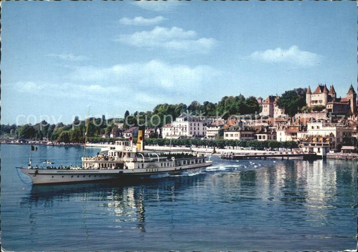 Dampfer Seitenrad Rhone Nyon Port Quai Chateau