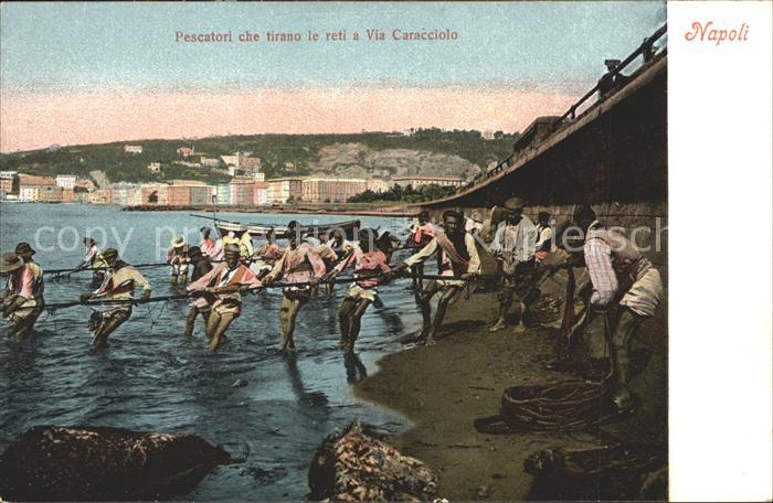Napoli Neapel Pescatori che tirano le reti a Via Caracciolo