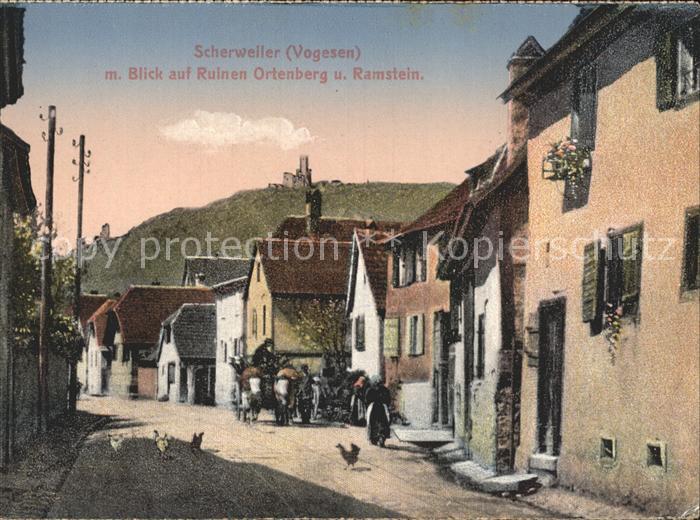 Scherweiler Dorfpartie mit Ruinen Ortenberg und Ramstein