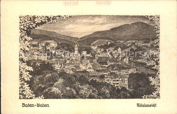 BADEN-BADEN BW Totalansicht Federzeicnhnung