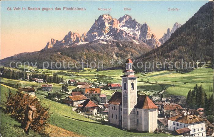 Sexten Sesto Suedtirol St Veit mit Fischleintal Rotwand Elfer und Zwoelfer