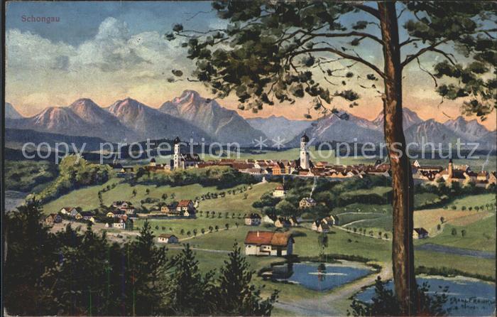 Schongau Gesamtansicht mit Alpenpanorama Kuenstlerkarte