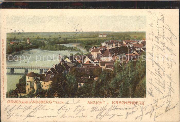 Landsberg Lech Ansicht vom Krachenberg Bruecke Lechwehr