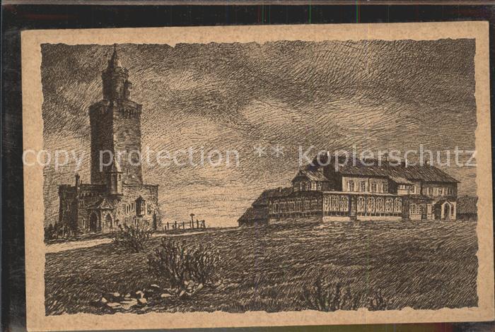 Grosser Feldberg Taunus Altes Feldberghaus und Aussichtsturm Zeichnung Kuenstler