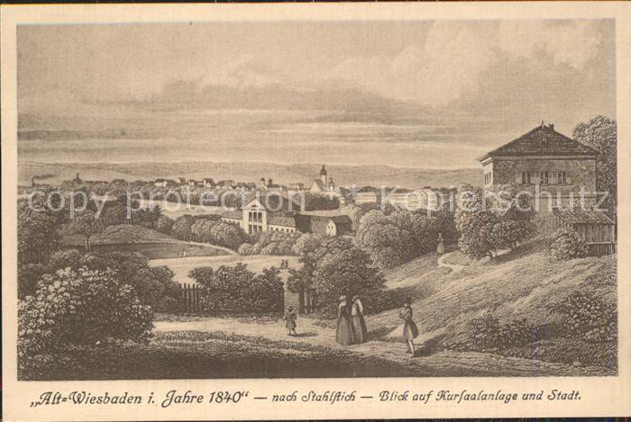 Wiesbaden Alt Wiesbaden im Jahre 1840 Kursaalanlage nach Stahlstich