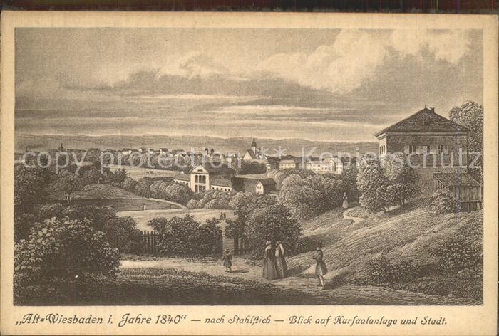 Wiesbaden Alt Wiesbaden im Jahre 1840 Kursaalanlage nach Stahlstich