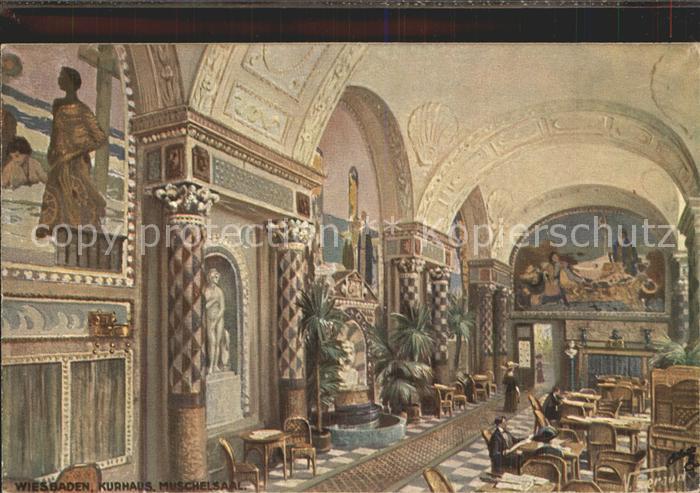 Wiesbaden Kurhaus Muschelsaal Oilette Tucks No. 2001 Kuenstlerkarte