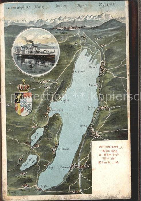 Ammersee und Umgebung Alpen Dampfer Wappen Krone