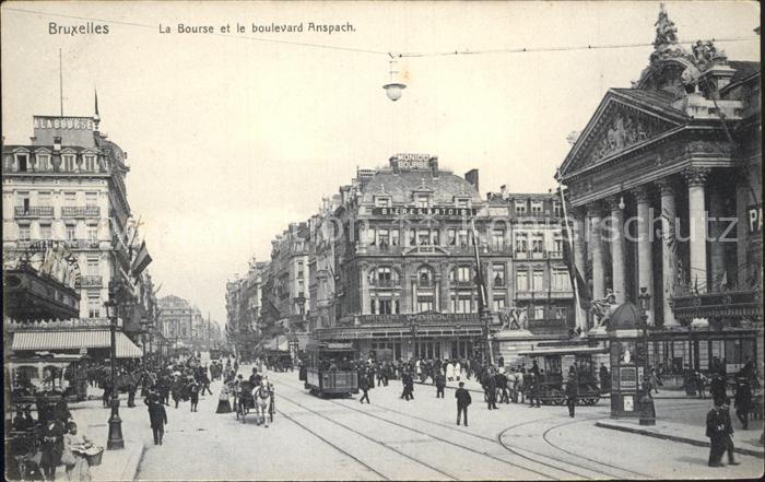 Bruxelles Bruessel La Bourse et Boulevard Anspach Tram