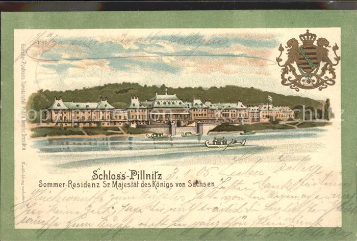 Pillnitz Schloss Sommerresidenz Sr Majestaet des Koenigs von Sachsen Wappen Kron