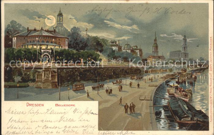 Loschwitz DRESDEN Elbe Hotel Restaurant Belvedere im Mondschein Elbeufer Kahn
