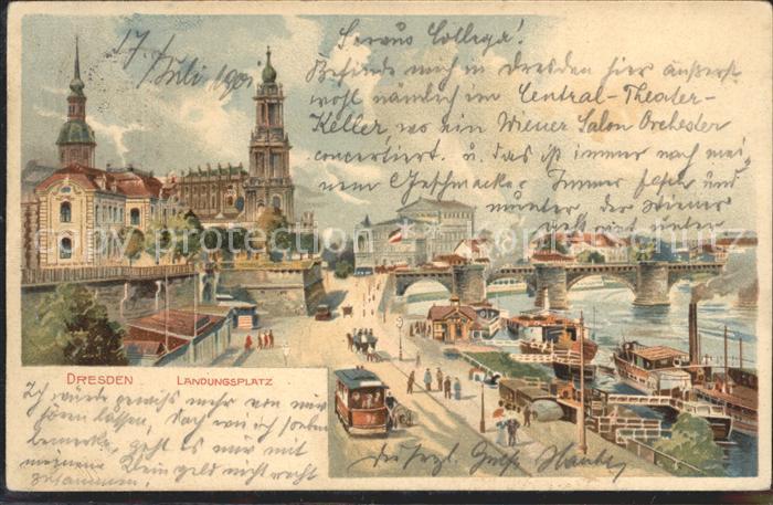 DRESDEN Elbe Landungsplatz Dampfer Kirche Bruecke