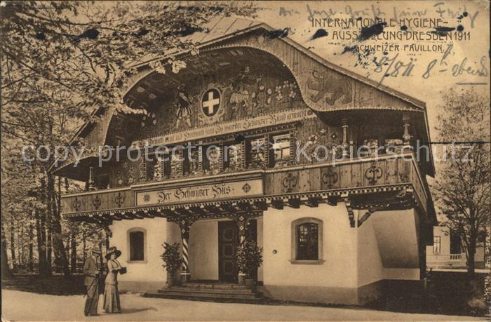 DRESDEN Elbe Internationale Hygiene Ausstellung 1911 Schweizerischer Pavillon So