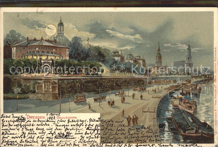 DRESDEN Elbe Hotel Restaurant Belvedere im Mondschein Elbeufer Kahn