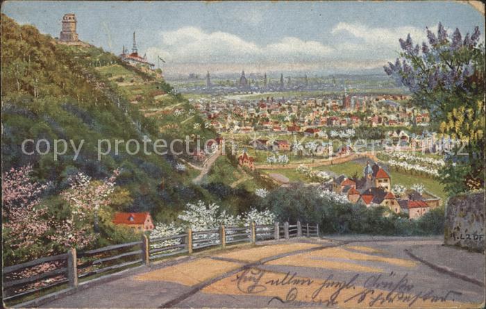 Loessnitz Dresden Blick auf Dresden Kuenstlerkarte