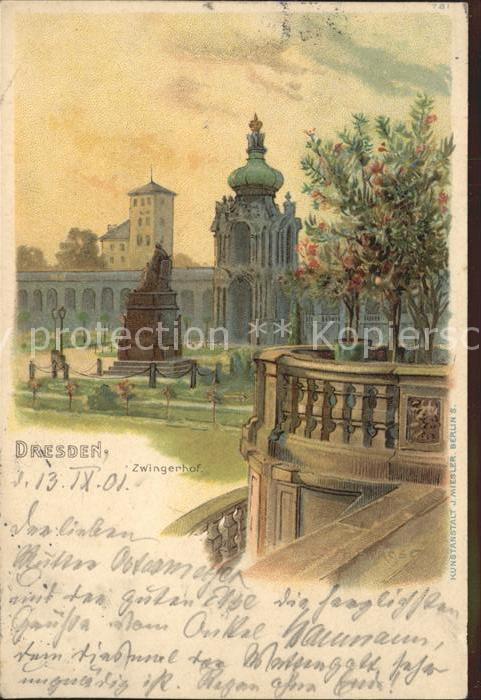 DRESDEN Elbe Zwingerhof Denkmal Kuenstlerkarte