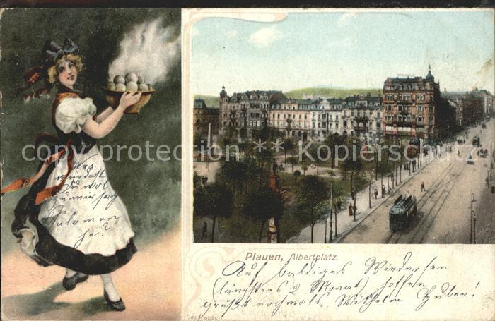 Plauen Vogtland Albertplatz Strassenbahn Maedchen mit Knoedeln