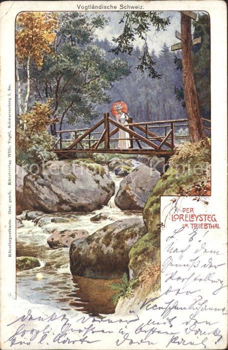 Jocketa Loreleysteg im Triebtal Vogtlaendische Schweiz Kuenstlerkarte