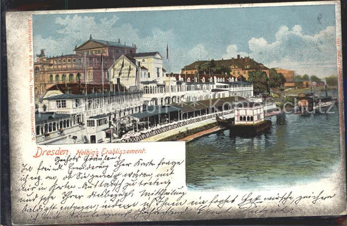 DRESDEN Elbe Helbigs Etablissement Elbeufer Dampfer Landungsplatz