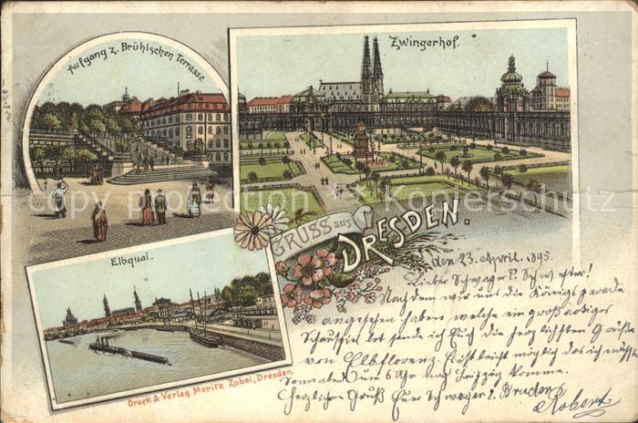 DRESDEN Elbe Aufgang Bruehlsche Terrasse Treppe Zwingerhof Elbquai Reichspost