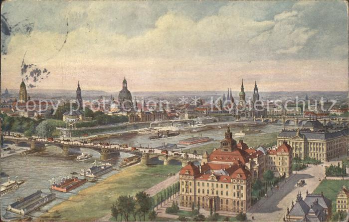 DRESDEN Elbe Zeppelin Ansicht der Kgl. Ministerien und Altstadt