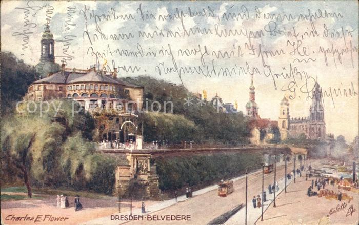 DRESDEN Elbe Hotel Belvedere Oilette Tucks Kuenstler Charles E. Flower Stempel S