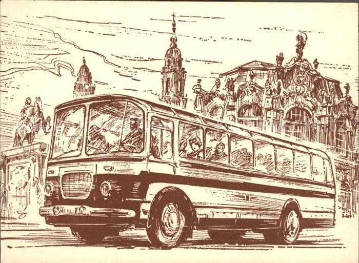 DRESDEN Elbe Bus Rundfahrt Zeichnung Kuenstlerkarte