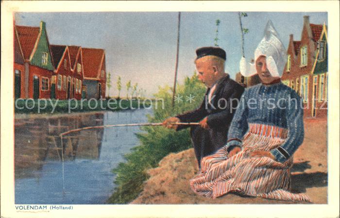 Volendam Kinder beim Angeln Trachten