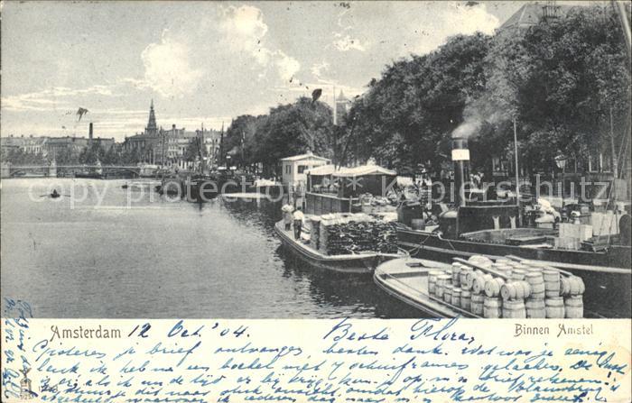 Amsterdam Niederlande Binnen Amstel Frachtkahn