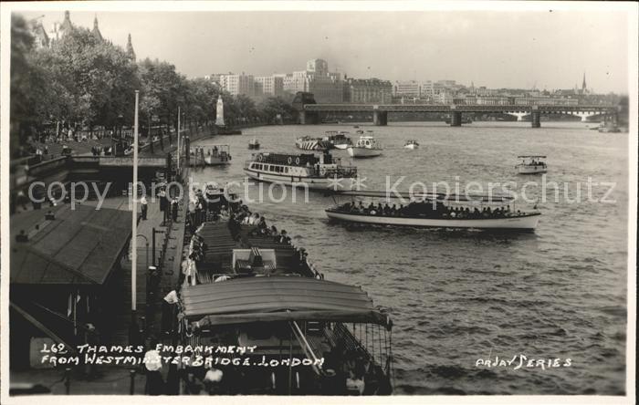 London Thames Embankment from Westminster Bridge Ferry Boat