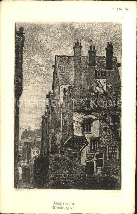 Amsterdam Niederlande Grimburgwal Zeichnung Kuenstlerkarte No. 57