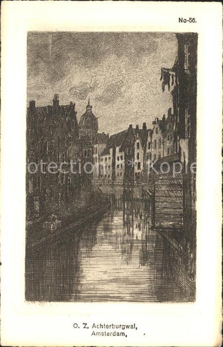 Amsterdam Niederlande OZ Achterburgwal Zeichnung Kuenstlerkarte No. 56