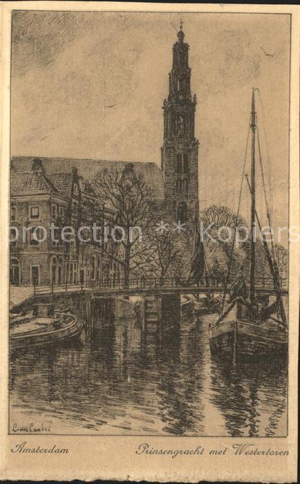 Amsterdam Niederlande Prinsengracht met Westertoren Zeichnung