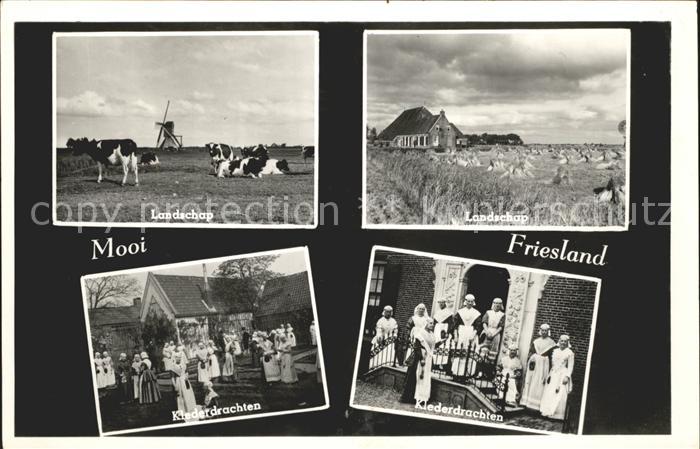 Friesland Niederlande Landschap Klederdrachten Trachten Kuehe Windmuehle