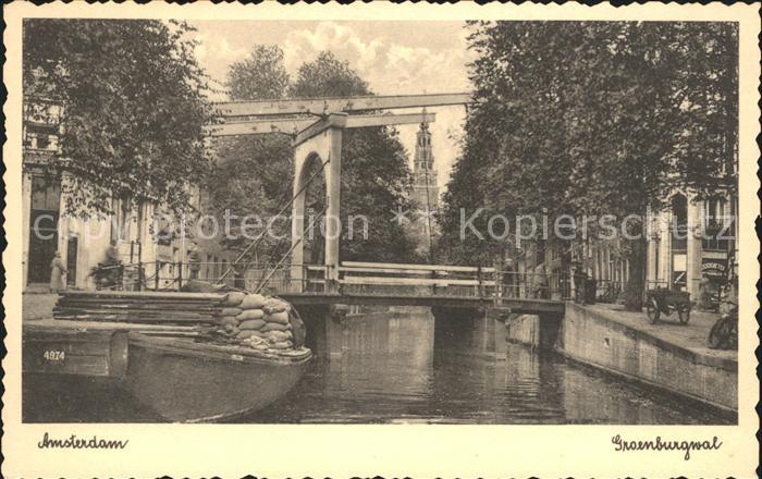 Amsterdam Niederlande Groenburgwal Kanal Brücke Kahn