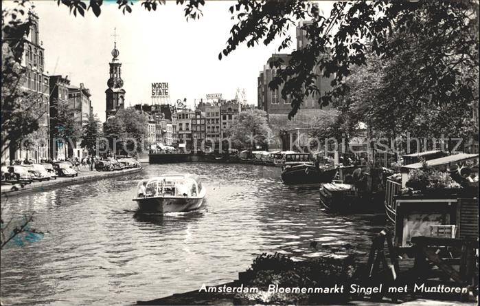 Amsterdam Niederlande Bloemenmarkt Singel met Munttoren Münzt