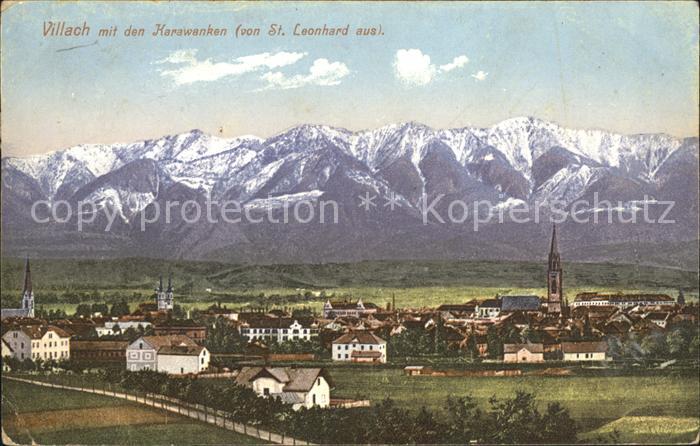 Villach Kaernten Gesamtansicht mit Karawanken Blick von