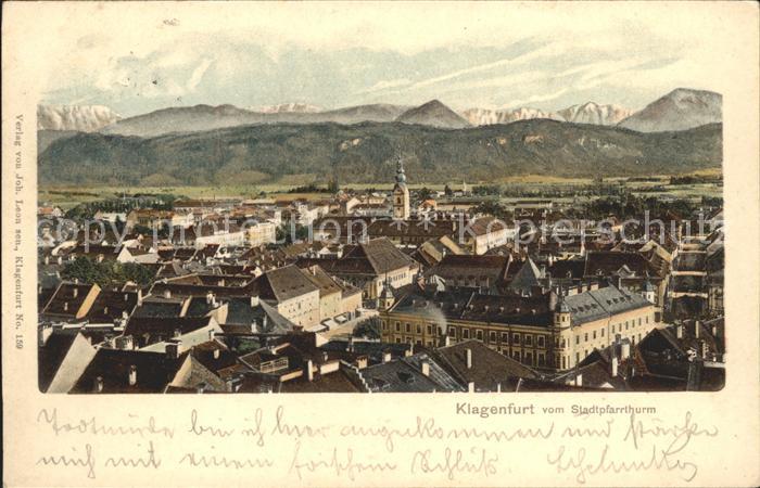 Klagenfurt Woerthersee Panorama Blick vom Stadtpfarrturm Alpen