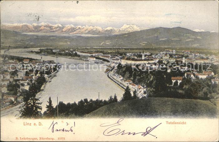 Linz Donau Totalansicht mit Alpenpanorama