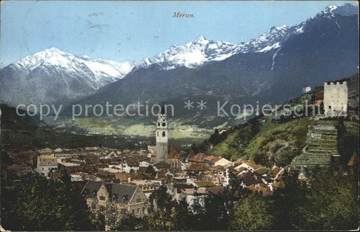 Meran Merano Gesamtansicht mit Alpenpanorama Burgruine