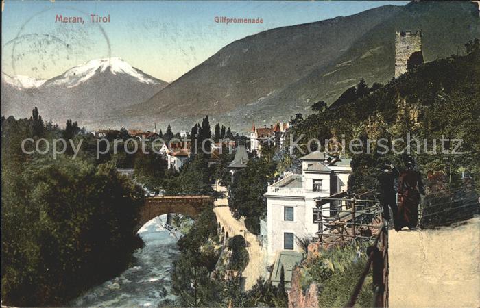 Meran Merano Gilfpromenade Bruecke Burgruine Alpen