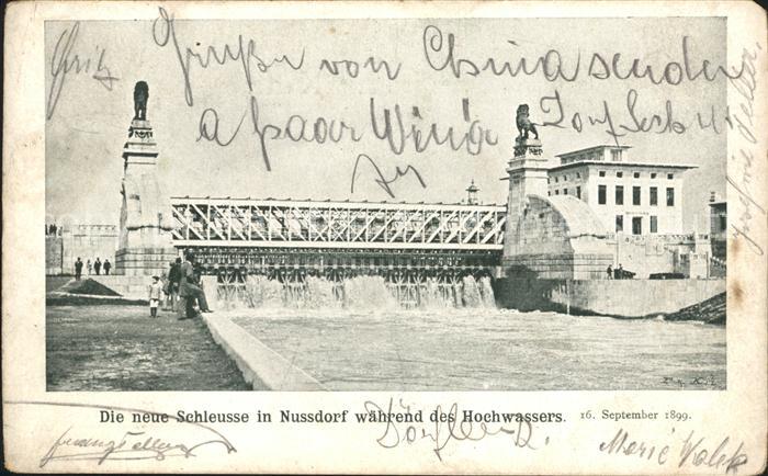 Nussdorf Wien Neue Schleuse waehrend des Hochwassers 1899