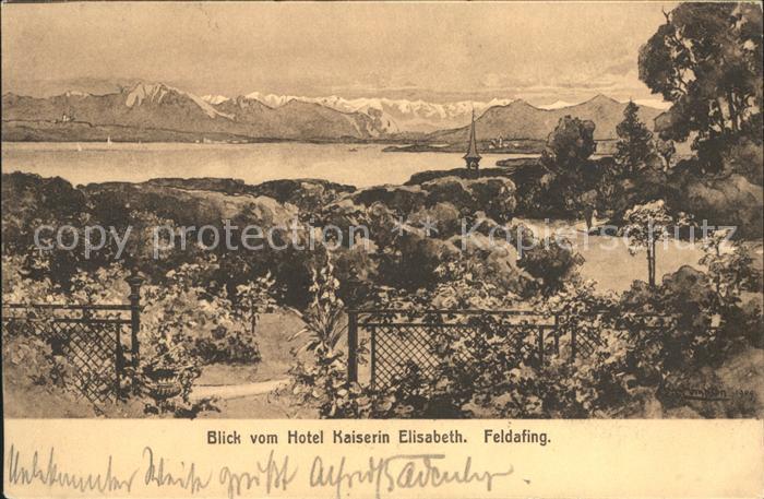 Feldafing Blick vom Hotel Kaiserin Elisabeth Starnbergersee Alpenpanorama