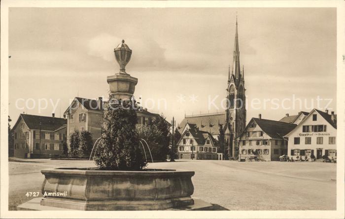 Amriswil TG Marktplatz Brunnen Kirche Gasthof