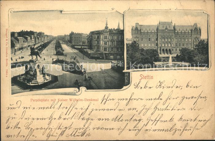 Stettin Szczecin Pommern Paradeplatz mit Kaiser Wilhelm Denkmal